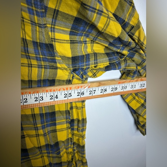 TALULAH Yellow Blue Plaid Shirt Button Down Granola girl Fall M Cotton Cowgirl - Picture 7 of 11